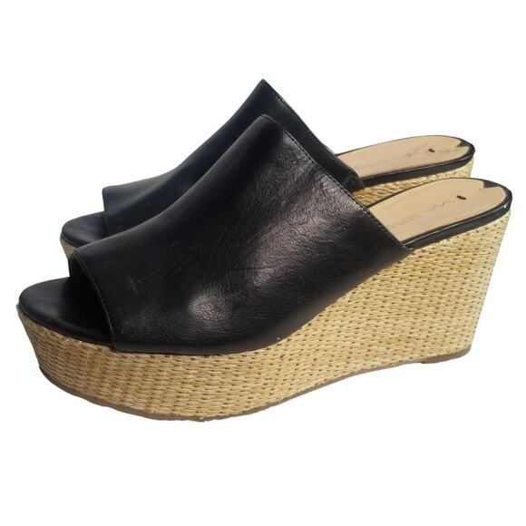 Via Spiga Women's Black Leather Wedge Slip On Heels, Size 8.5 - Picture 1 of 14